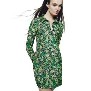 Zara Retro Dress Women's Sz M Green Floral 1/4 Button Cottage Casual Boho Retro